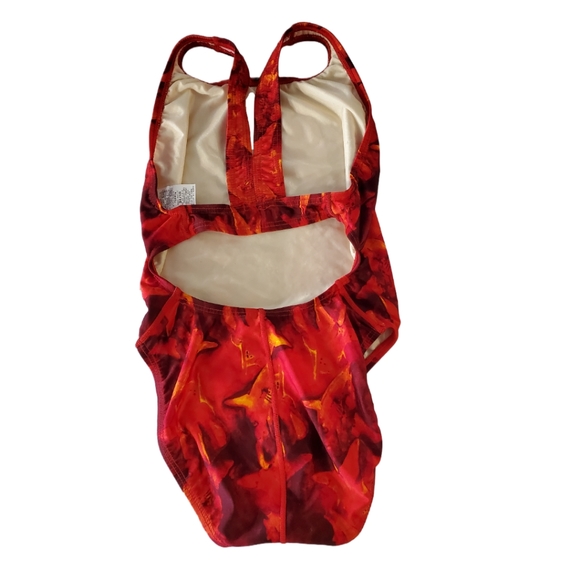 VTG Speedo Black Red Shark Peekaboo Back 1 Piece Hi- Cut Swimsuit Size 34(S)Jr. - Picture 2 of 10